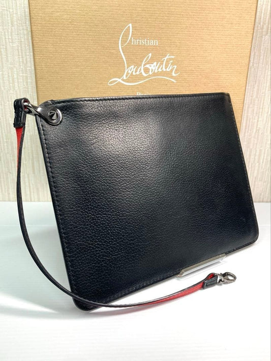 CHRISTIAN LOUBOUTIN Leather Bag with Attached Pouch Clutch Bag Black #QYD2QW