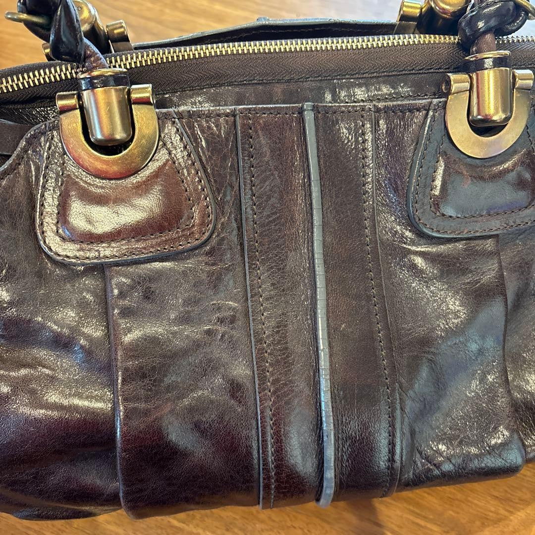 Chloe Elodie Leather Tote Handbag Brown Long Handle #QY7JKF
