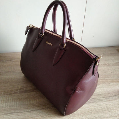 Max Mara Real Leather Bag Burgundy Spacious Chic #QY8EPO