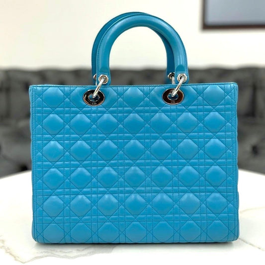 Christian Dior Lady Dior Large Cannage Aqua Blue W32×H25×D12cm Lambskin #QY8E6M