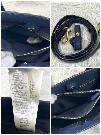 BURBERRY Nova Check 2WAY Navy Leather Handbag Mirror Patch Rare #QY0OXA