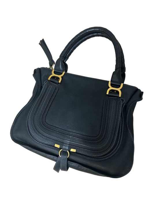 Chloe Marcie Black Leather Handbag with Gold Hardware #QYG3YC