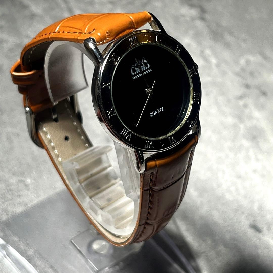 Leather strap SAAD onyx dial Roman numeral watch Indian #PFJ2VL
