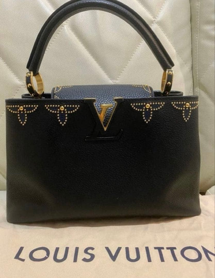 LOUIS VUITTON Capucines PM Black Leather 2WAY Handbag #QYIWS4