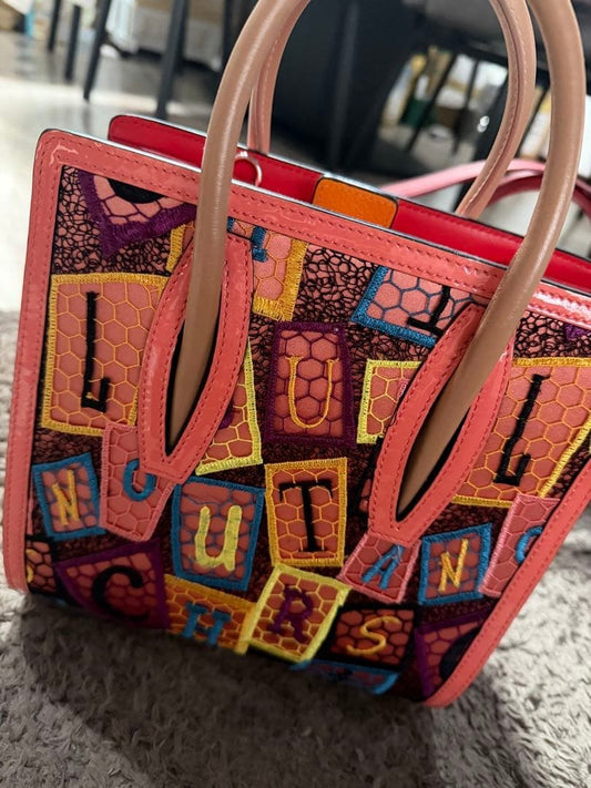 CHRISTIAN LOUBOUTIN Embroidered Studded Handbag Pink / Multicolor Leathe #QYFNQU