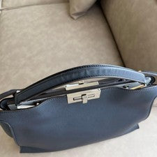 FENDI Peekaboo Essentially Large Navy Shoulder Bag #QYDXK1