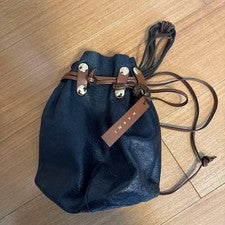 MARNI Navy Leather Drawstring Bag #QY1QSW