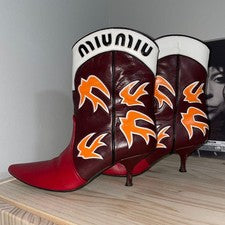 MIU MIU Leather Western Boots Pointed Toe