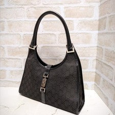 GUCCI Jackie handbag, canvas, GG pattern, black. #QYJK6G