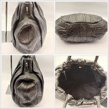 PRADA Nappa Leather Shirred Handbag, Black, Silver Hardware #QY2T43