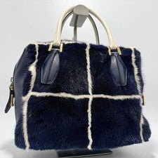 Tod's Mink Leather Handbag, Navy and White, Genuine Fur, VV267 #QYJIUD
