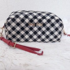 Miu Miu Pouch Gingham Check Black Black Strap Club