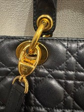 DIOR Lady Dior Medium Black Handbag with Gold Hardware #QY7CHL