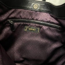 VERSACE Metal Chain Fringe Leather Shoulder Bag Black Purple #QY32IV