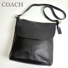 COACH Old Coach Flap Shoulder Bag, Made in USA Black Leather #QYF0FK
