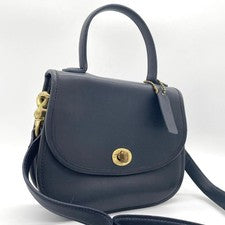 Old Coach 2-way bag, turnlock closure, glove-tanned leather, dark blue. #QYDXZ8