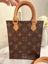 LOUIS VUITTON Petite Sac Plat Monogram Canvas Bag + Chain Charm Set #QY00XS
