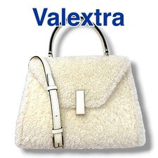 Valextra Mini Iside handbag, ivory, shearling, and sheepskin. #QYFGS1