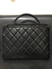 CHANEL Matelasse Coco Mark Quilted Lambskin Handbag Black 31x25x12cm #QYA35A