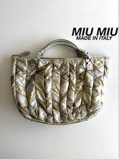 Miu Miu Metallic Leather Logo Hand Bag