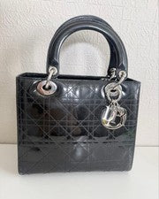 Christian Dior Lady Dior handbag, black enamel. #QY85D4