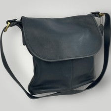 Old Coach Shoulder Bag, Flap Charm, Navy Leather, Made in USA #QY9G8Z