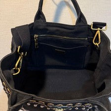 PRADA 1BG439 Canapa Denim Tote 2WAY Bag Studs Gray W29cm Shoulder Italy #QY5TGM