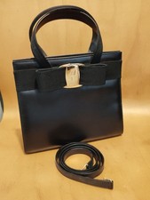 Ferragamo Vara Ribbon Handbag, 2-way, Black with Gold Hardware #QY69FW