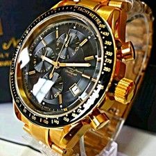 Gold IP coating, multifunction chronograph, 100M water resistance. #QY1YB0