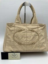PRADA Canapa M-size DELAVE Tote Bag, Beige #QYE5TM