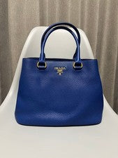 PRADA Vitello Phenix Royal Blue Leather Handbag w/ Strap #QY4INP