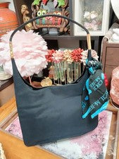 GUCCI Classic Black Handbag Nylon Scarf Accent From Japanese #QY0GQX
