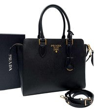 Prada Logo Saffiano Hand/Shoulder Bag 2-Way Black #QY0WBL