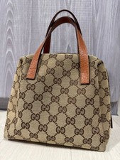 GUCCI GG Canvas Mini Handbag Beige Brown Leather Trim Zipper Pull From J #QY1BCH