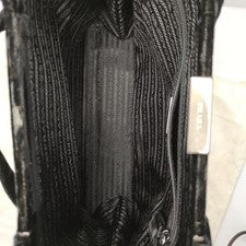PRADA Handbag Velour Clasp Logo Embossed Black #QY8L2V