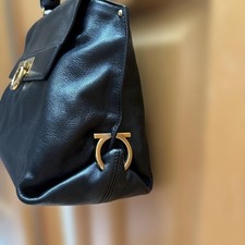 Salvatore Ferragamo black leather handbag with gold hardware #QYHE4N