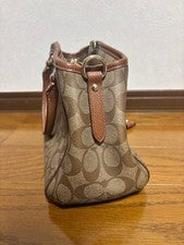 COACH handbag, beige and brown tote bag, no strap., Canvas/Leather #QYJQ66