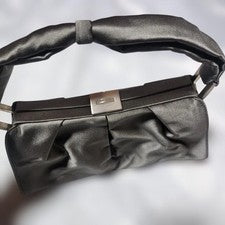 GIORGIO ARMANI Metal Grey Pleated Handbag, Made in Italy #QY9VBE