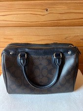 COACH Signature Mini Boston Bag, Dark Brown #QY99BD