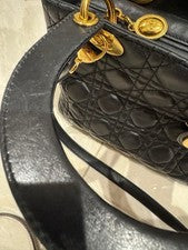 DIOR Lady Dior Medium Black Handbag with Gold Hardware #QY7CHL