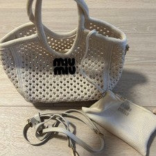 Miu Miu Mesh Handbag, White, with Pouch and Shoulder Strap #QYJANQ