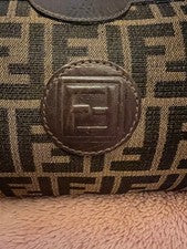 FENDI Mini Boston Bag Monogram Canvas Leather Black Beige Italy From Jap #QYABPF