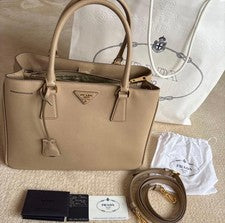 PRADA Saffiano Leather Tote Bag, Beige #QY9O7Y