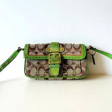 Old Coach Shoulder Bag, Brown and Green Signature Suede #QY3GDN