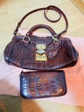 MIU MIU Croco Embossed Shoulder Bag Long Wallet Set
