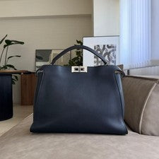 FENDI Peekaboo Essentially Large Navy Shoulder Bag #QYDXK1