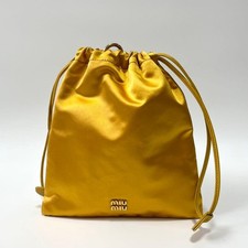 Miu Miu Drawstring Pouch Satin Yellow Logo Hardware Made in Italy 5NG010