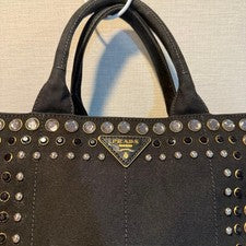 PRADA 1BG439 Canapa Denim Tote 2WAY Bag Studs Gray W29cm Shoulder Italy #QY5TGM