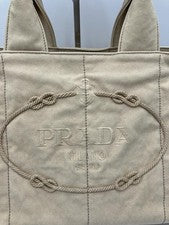 PRADA Canapa M-size DELAVE Tote Bag, Beige #QYE5TM