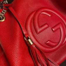 GUCCI Red Leather Handbag Women Japanese Well-Preserved Authentic #PGKLY8